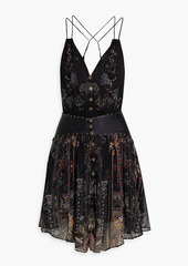 Camilla - Studded printed silk-georgette mini dress - Black - XL