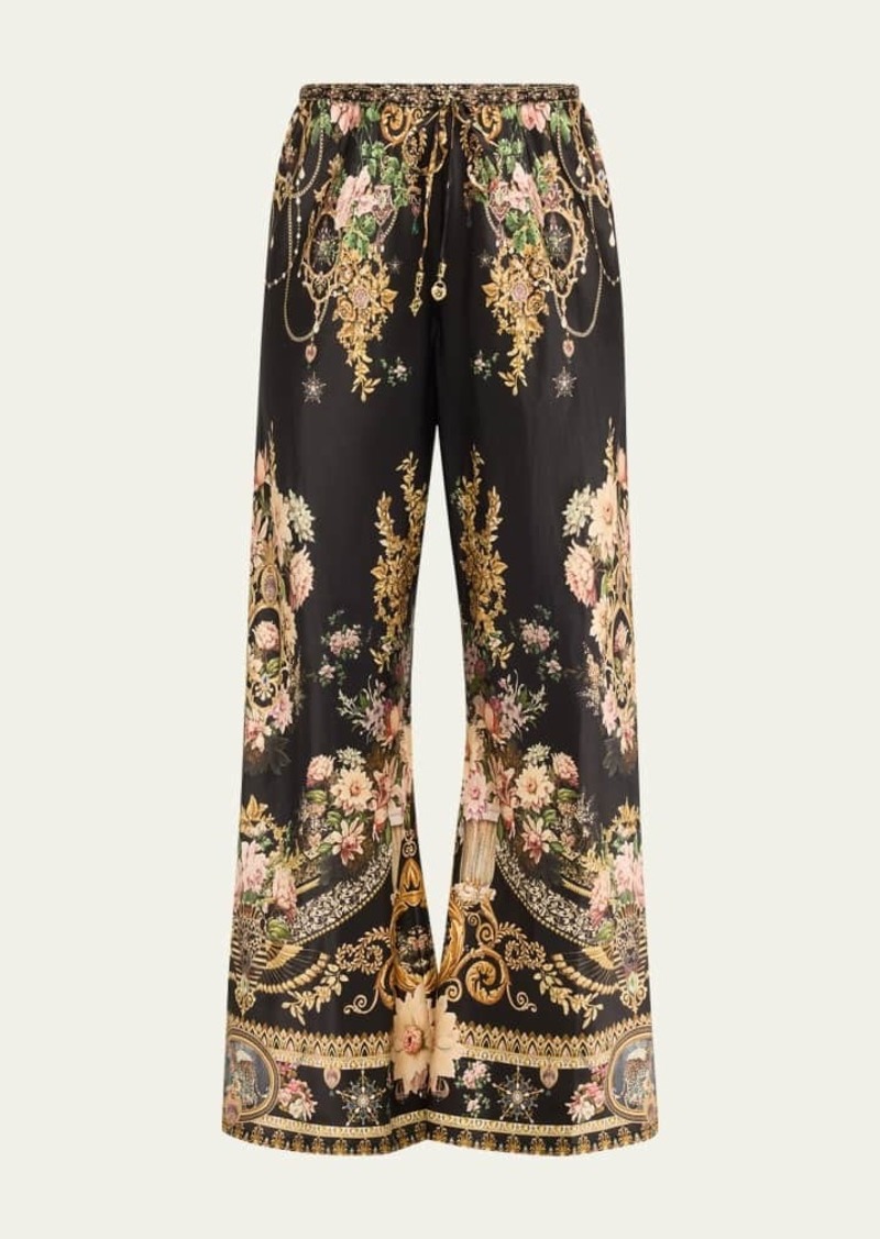 Camilla Bias-Cut Silk Wide-Leg Drawstring Pants