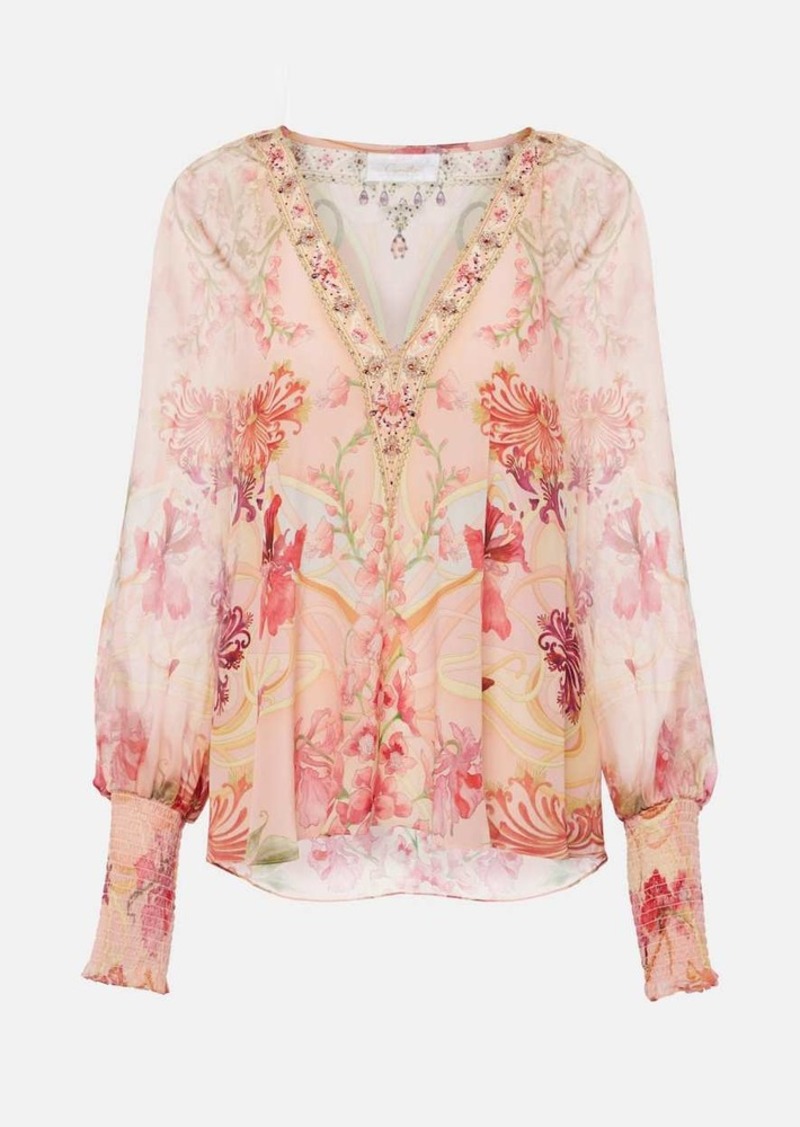 Camilla Blossoms and Brushstrokes floral silk blouse