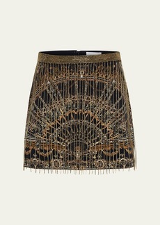 Camilla Crystal Fringe Silk Mini Skirt