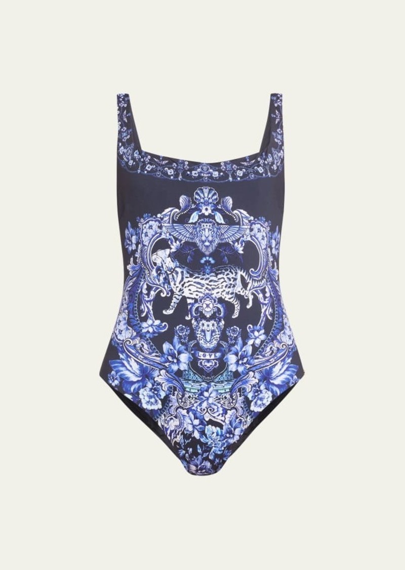 Camilla Delft Dynasty Crystal Underwire Square-Neck One-Piece Swimsuit