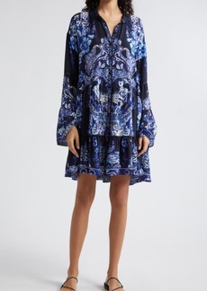 Camilla Delft Dynasty Long Sleeve Silk Shift Dress at Nordstrom