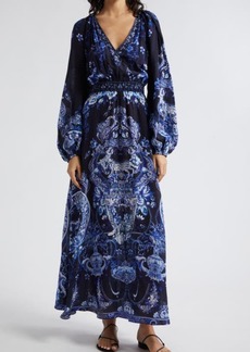 Camilla Delft Dynasty Shirred Waist Long Sleeve Silk Maxi Dress at Nordstrom