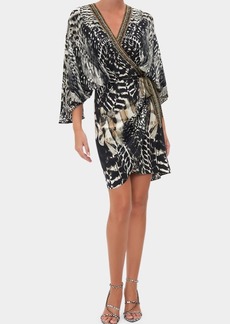 Camilla Draped-Front Short Silk Wrap Dress