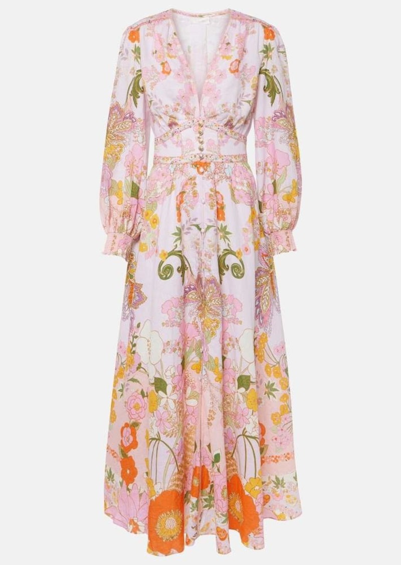 Camilla Embellished floral linen maxi dress