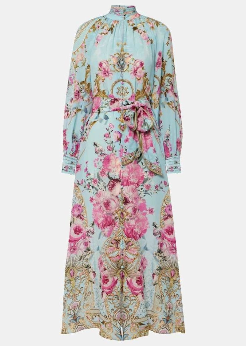 Camilla Embellished floral silk crêpe midi dress