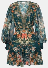 Camilla Embellished floral silk crêpe minidress