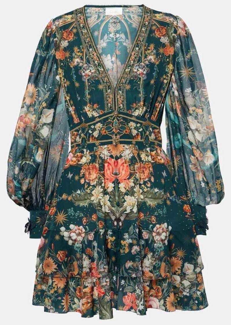 Camilla Embellished floral silk crêpe minidress