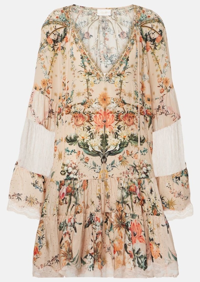 Camilla Embellished floral silk crêpe minidress