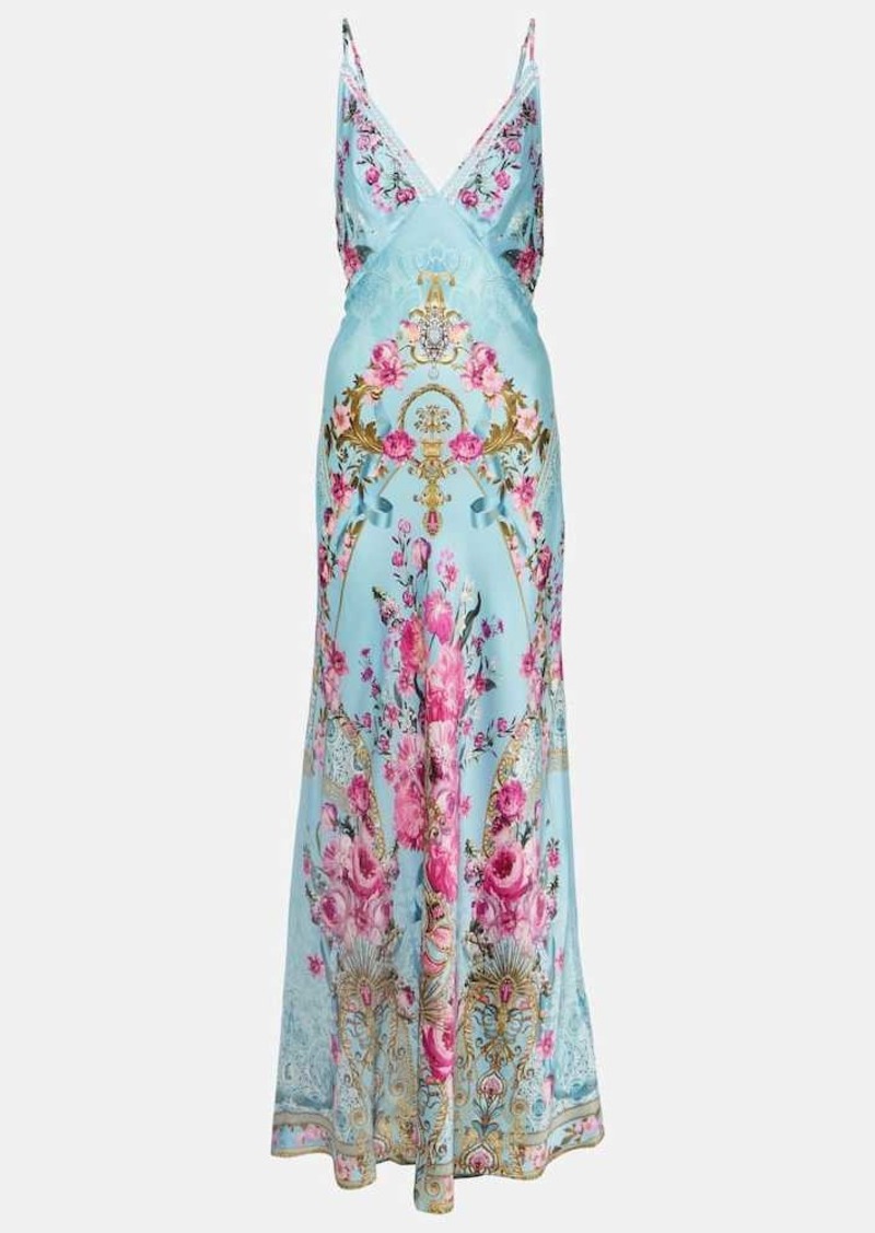 Camilla Embellished floral silk satin slip dress