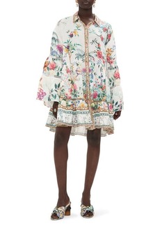 Camilla Floral Long Sleeve Linen Shift Dress