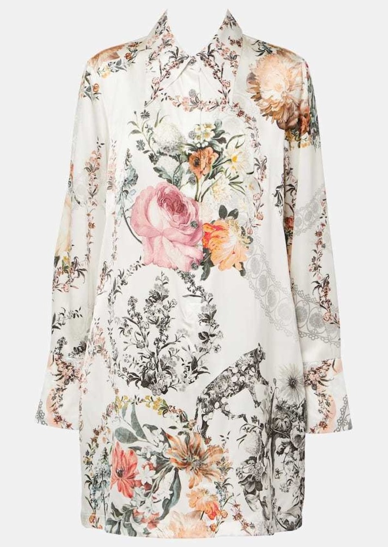 Camilla Floral silk satin shirt dress