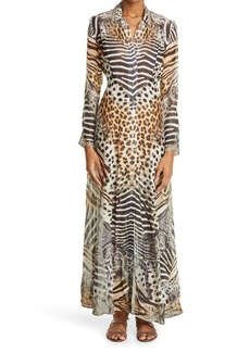 Camilla For the Love of Leo Embellished Animal Print Long Sleeve Cover-Up Dress at Nordstrom
