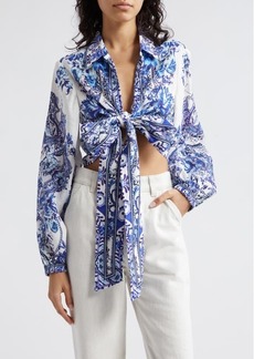Camilla Glaze & Graze Print Tie Front Silk Crepe Crop Shirt