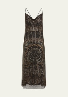 Camilla Long Bias Halter Dress with Crystal Mesh