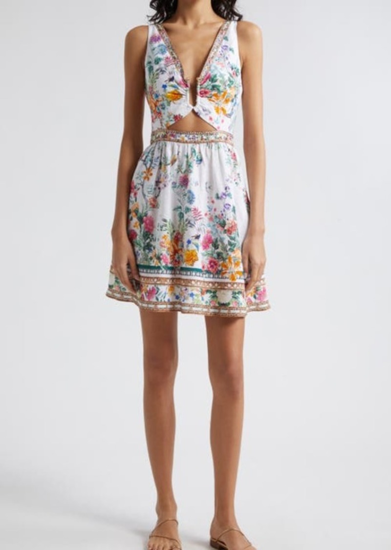 Camilla Plumes & Parterres Cutout Linen Fit & Flare Dress