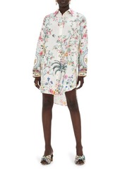 Camilla Plumes & Parterres Print Dual Placket Linen Button-Up Shirtdress