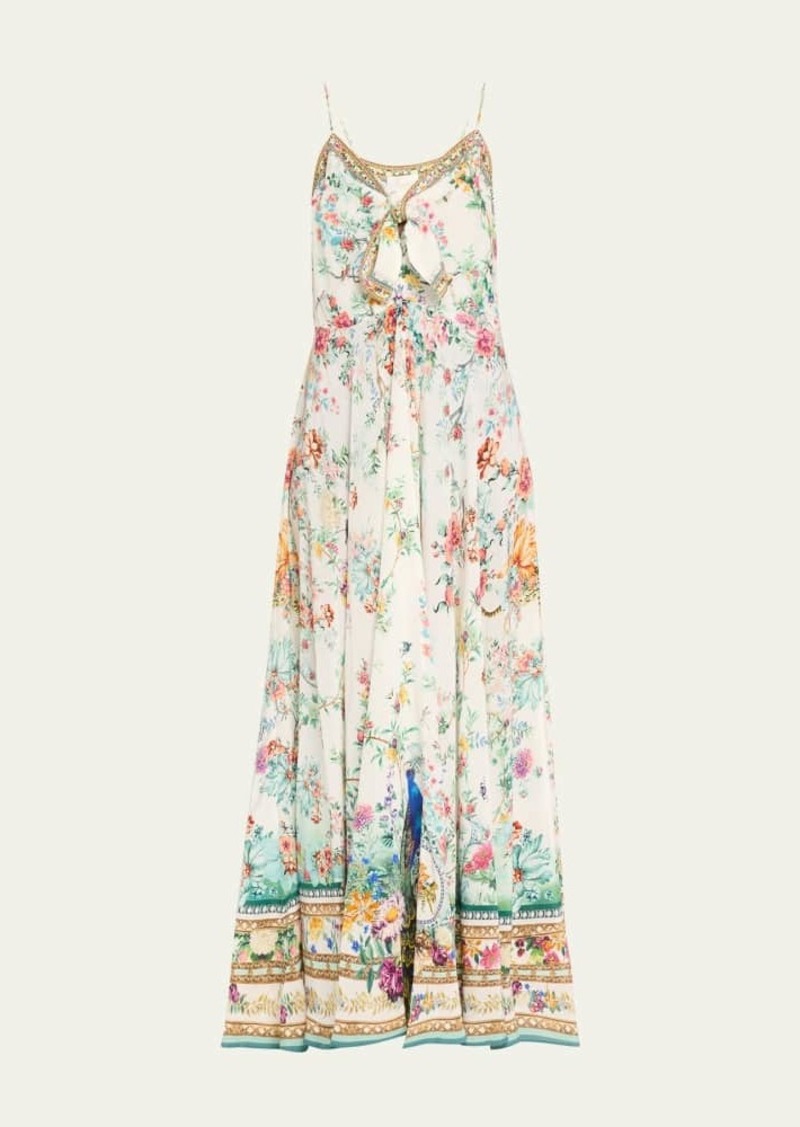 Camilla Plumes and Parterres Crystal Tie-Front Maxi Dress