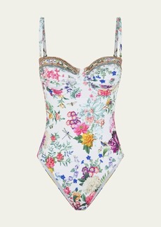 Camilla Plumes and Parterres Ruched Cup Underwire One-Piece Swimsuit