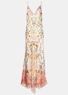 Camilla Printed embellished silk slip dress