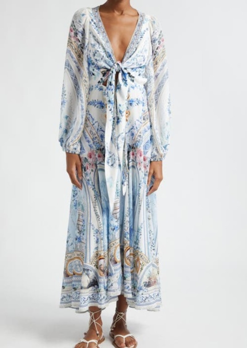 Camilla Season of the Siren Print Long Sleeve Silk Crepe Faux Wrap Dress at Nordstrom