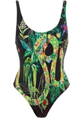 Camilla Woman Crystal-embellished Printed Swimsuit Black