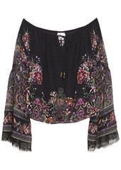 Camilla Woman Lace-trimmed Crystal-embellished Printed Silk Crepe De Chine Blouse Black