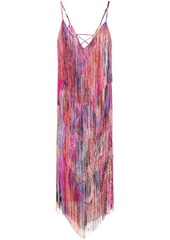 Camilla Woman Lace-up Fringed Printed Silk Crepe De Chine Midi Dress Fuchsia