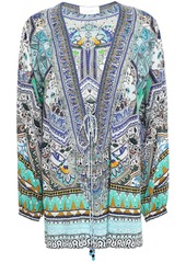 Camilla Woman The Creator Lace-up Embellished Printed Silk Crepe De Chine Blouse Azure