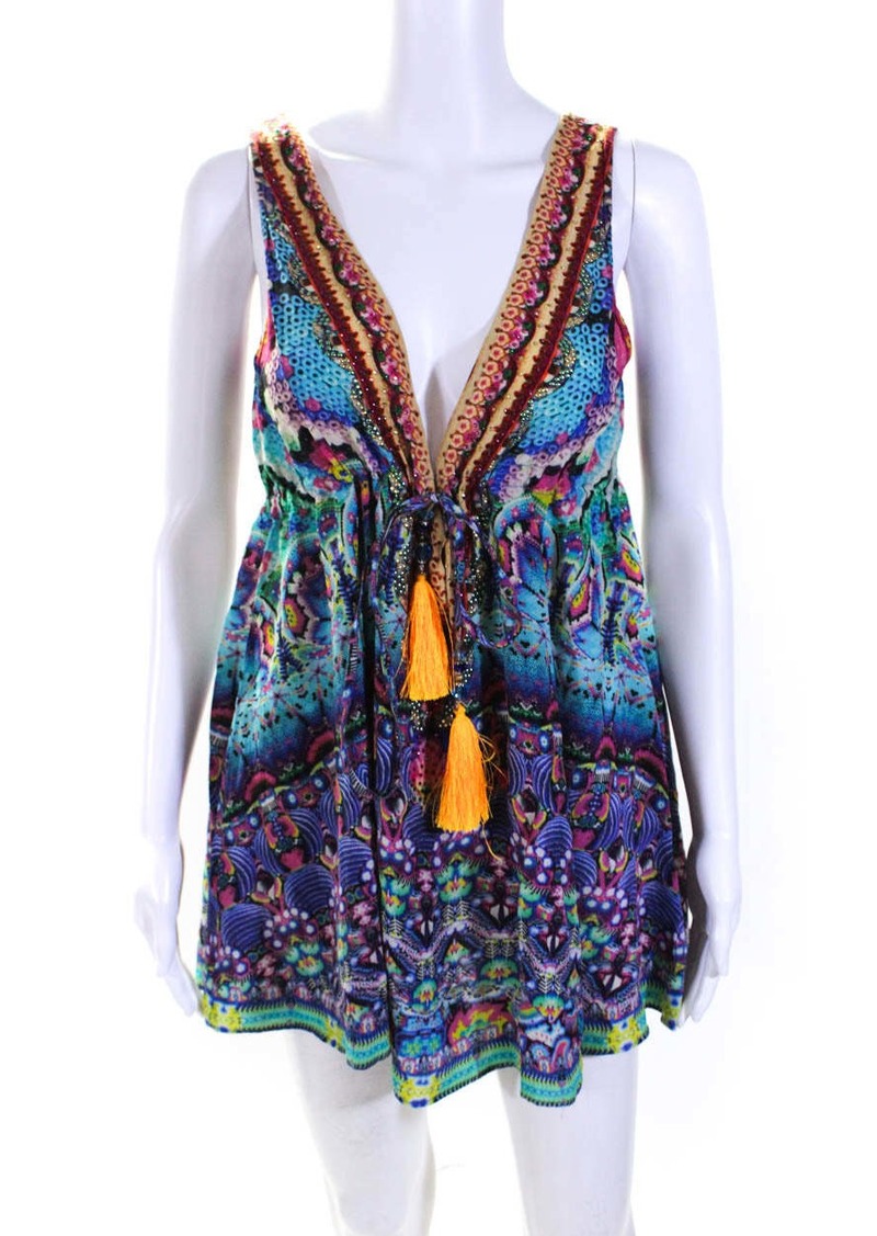 Camilla Womens Sleeveless V Neck Abstract Silk Dress Multicolored