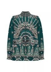 Camilla Chain-Print Silk Long-Sleeve Blouse