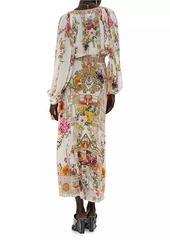 Camilla Egyptian Rose Silk Shirred Midi-Dress