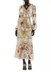 Camilla Egyptian Rose Silk Shirred Midi-Dress