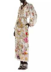 Camilla Egyptian Rose Silk Shirred Midi-Dress