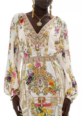 Camilla Egyptian Rose Silk Shirred Midi-Dress