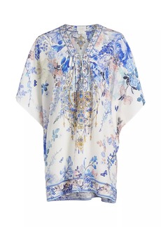 Camilla Embellished Floral Silk Lace-Up Caftan