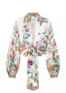 Camilla Floral Cotton Tie-Front Crop Shirt