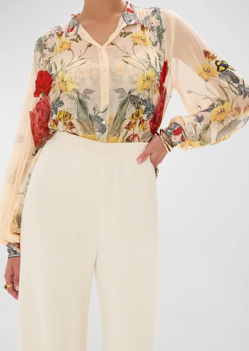 Camilla Floral Crystal-Embellished Button-Front Blouse