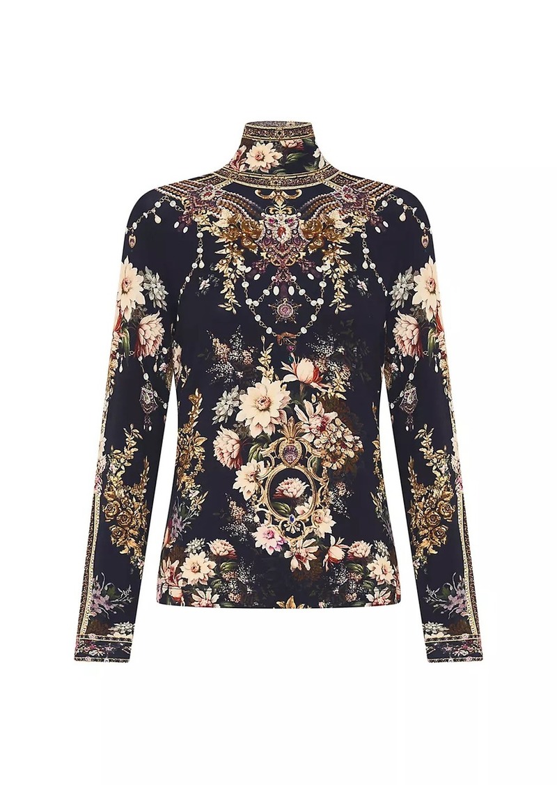 Camilla Floral Jersey Knit Turtleneck Top