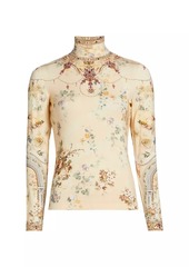 Camilla Floral Jersey Turtleneck Top