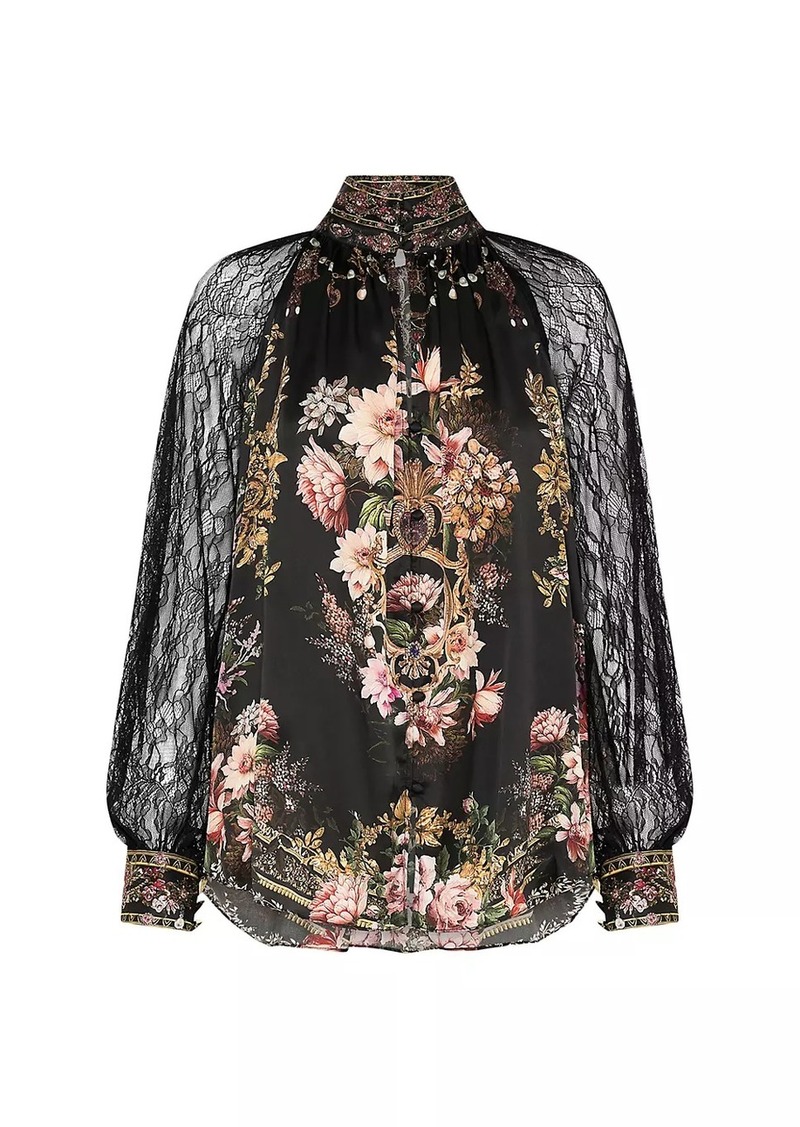 Camilla Floral Lace Silk Blouse