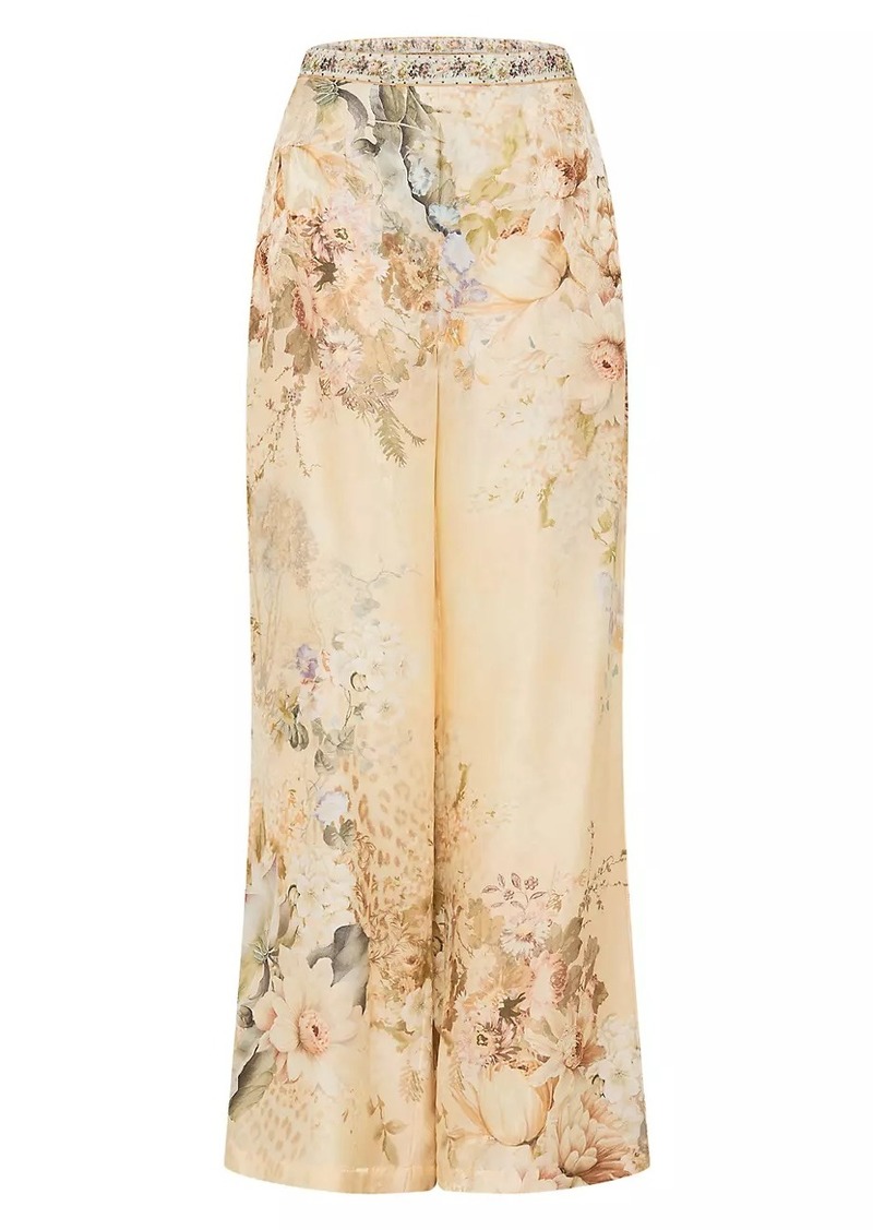 Camilla Floral Silk-Blend Wide Leg Pants