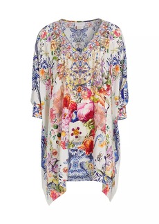 Camilla Floral Silk Cover-Up Kaftan Minidress