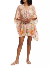 Camilla Floral Silk Lace-Up Short Kaftan