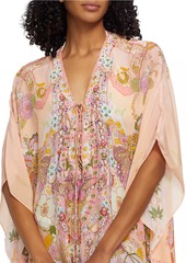 Camilla Floral Silk Lace-Up Short Kaftan