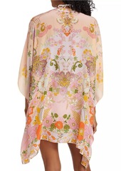 Camilla Floral Silk Lace-Up Short Kaftan