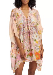 Camilla Floral Silk Lace-Up Short Kaftan