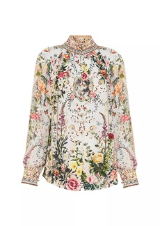 Camilla Floral Silk Raglan-Sleeve Shirt