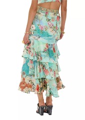 Camilla Floral Silk Ruffled Maxi Skirt