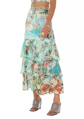 Camilla Floral Silk Ruffled Maxi Skirt